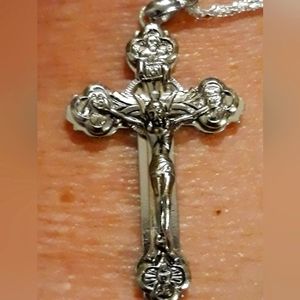 LARGE VINTAGE CROSS PENDANT NECKLACE 22” MADE IN CZECH REP new Greek Design